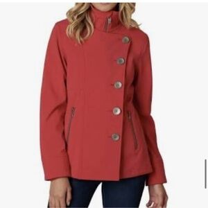 PrAna Martina Rain Jacket Fleece Lined Water Resistant Coat Pea Coat Styling Red